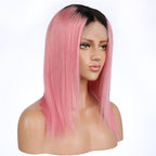 Straight Bob Lace Front Wig 1B/Pink Color Wigs 150% Density Hand Tied Bleached Knots Pre Plucked Hairline