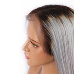 Color Full Lace Wig Straight 1B/Grey Root Ombre Color Top Quality With Baby Hair
