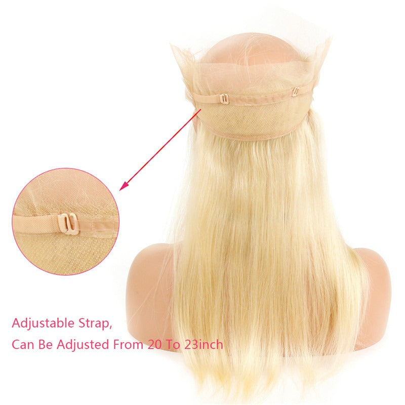 613 Straight 360 Frontal Pre Plucked Hairline Hand Tied Blond Color Human Hair