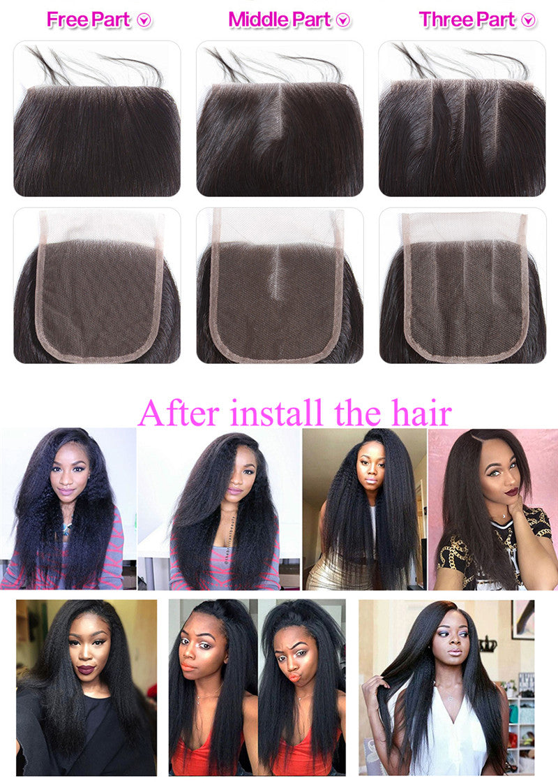 4x4 Lace Closures Kinky Straight With Bady Hair Top Quality Best Selling Bleached Knots