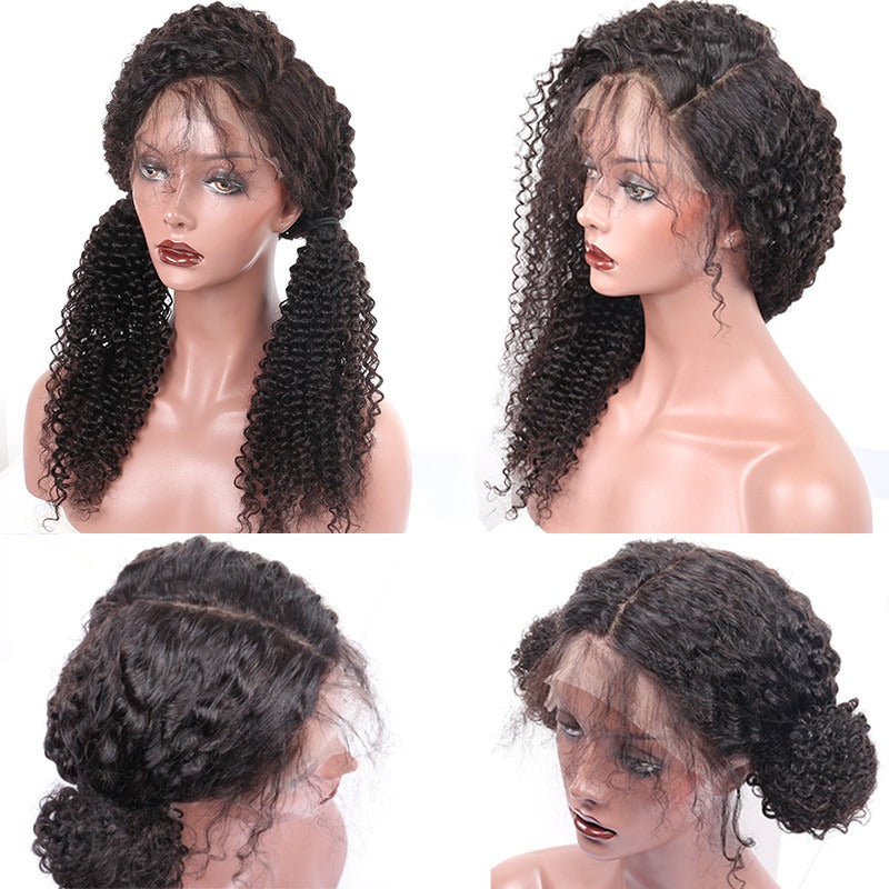 Full Lace Wig Kinky Curly Bleached Knots Natural Color Natural Headline No Chemical Processing