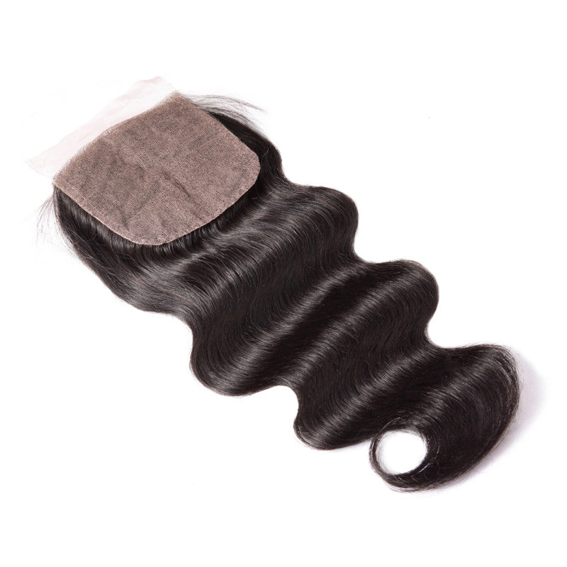 BodyWave 4x4 Silk Base Lace Closure Medium Brown Lace Natural Headline Pre Plucked Hairline Bleached Knots