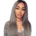Color Full Lace Wig Straight 1B/Grey Root Ombre Color Top Quality With Baby Hair