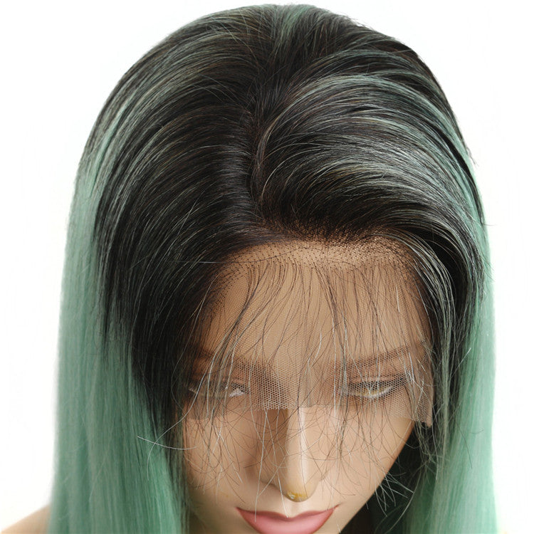 Color Full Lace Wig Straight 1B/Green Root Ombre Color Top Quality For Women Long Straight Virgin Hair