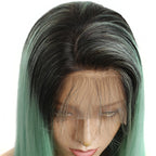 Color Full Lace Wig Straight 1B/Green Root Ombre Color Top Quality For Women Long Straight Virgin Hair