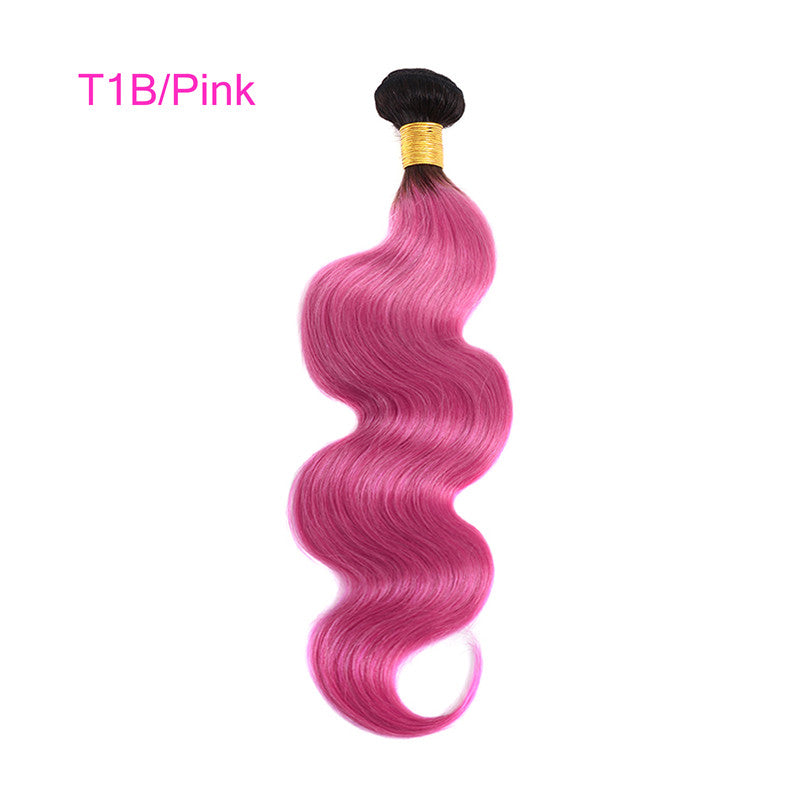 3 Bundles Black To Pink Ombre Short Hair Grey Body Wave Human Hair