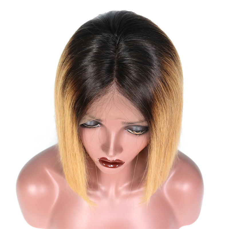 Straight Bob Lace Front Wig 1B/27# Color Wigs 150% Density Hand Tied Bleached Knots Pre Plucked Hairline With Baby Hair