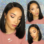Straight 150% Density Bob Lace Front Wig Natural Color Pre Plucked Hairline