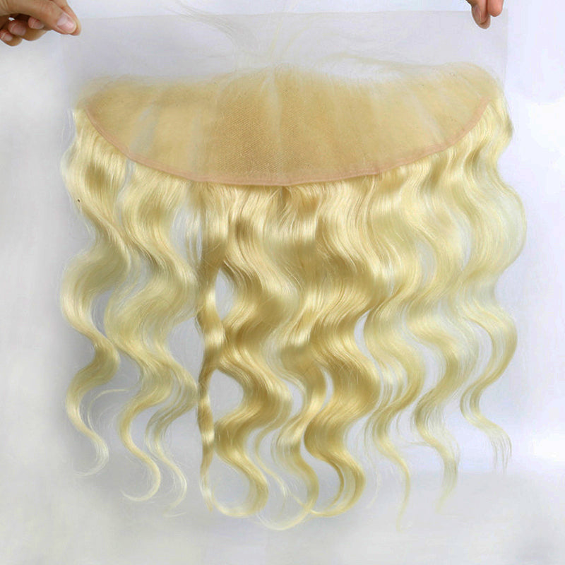 13x4 Lace Frontal Body Wave 613 Swiss Lace Hand Tied Human Hair Bleached Knots