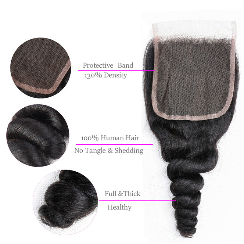 4x4 TransparentLace Closures Loose Wave Bleached Knots Can Be Dyed No Shedding Top Quality