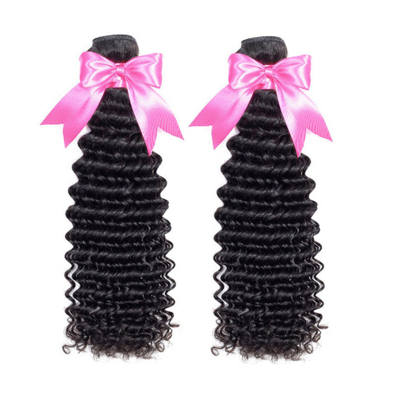 2 Bundles Human Hair With Natural Hairline 360 Lace Frontal Deep Wave