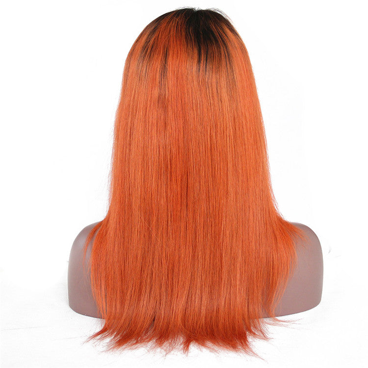 Straight T1B Orange Root Color Lace Front Wig Average Size No Chemical Processing Can Be Permed Pre Plucked Hairline