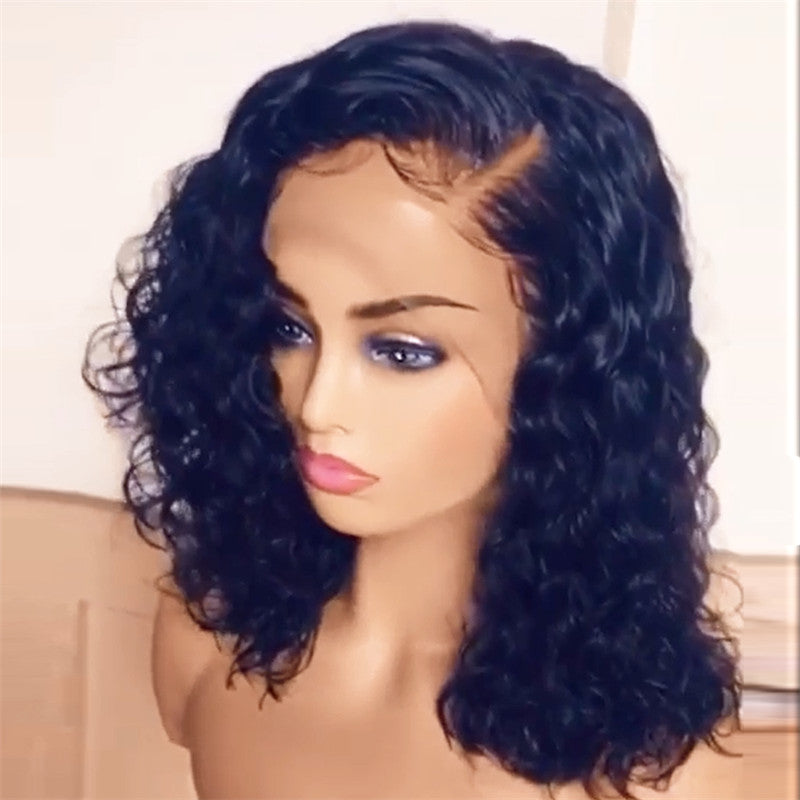 Curl 150% Density Bob Lace Front Wig Side Part Natural Color Pre Plucked Hairline With Baby Hair