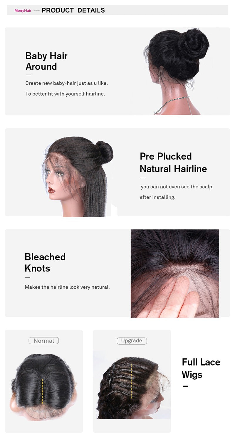 Full Lace Wig Yaki Straight Remy Hair No Chemical Processing Human Hair Suitable Dying Colors