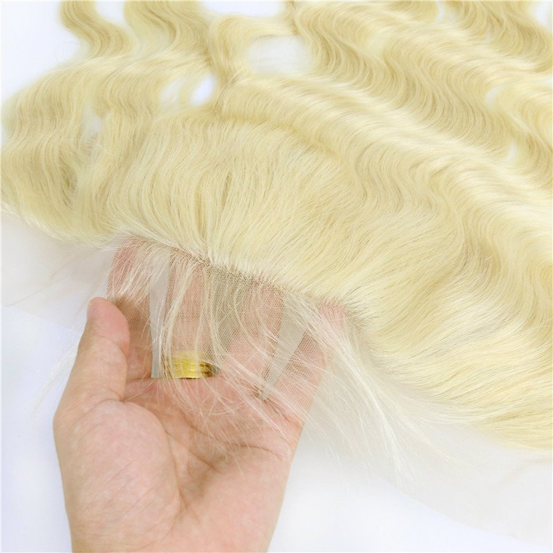 13x4 Lace Frontal Body Wave 613 Swiss Lace Hand Tied Human Hair Bleached Knots