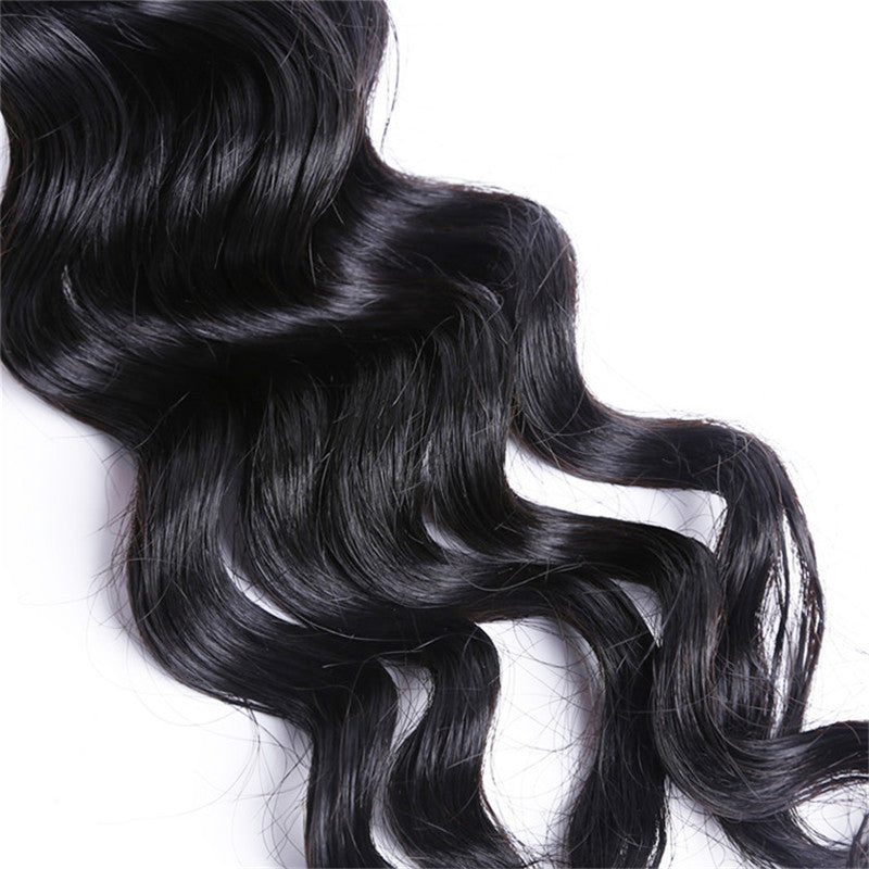 2 Bundles Natural Wave Natural Color Hair With 360 Lace Frontal Wavy Hair