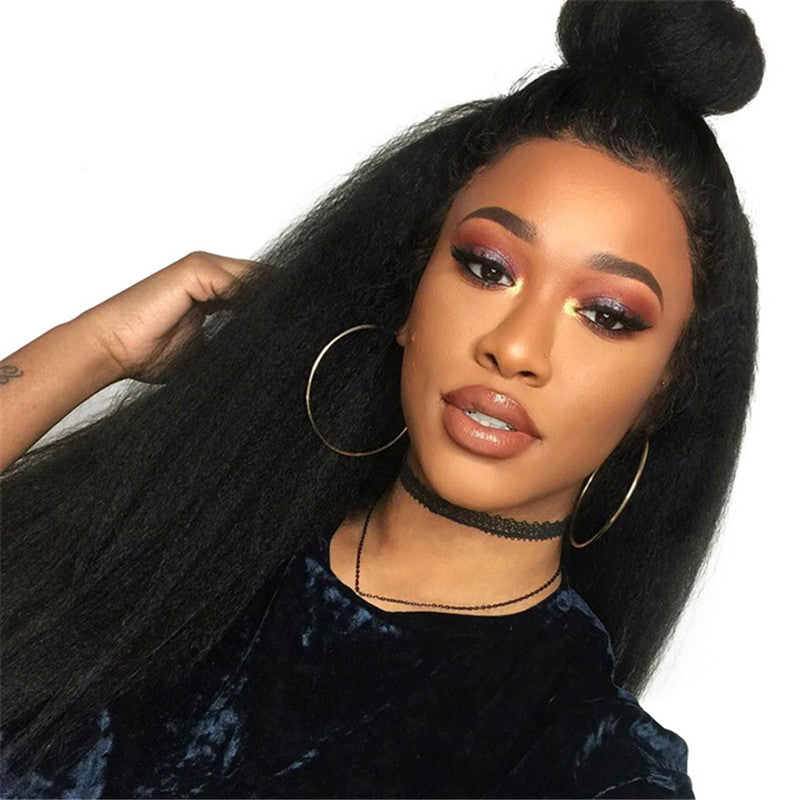 Kinky Straight Lace Front Wig Remy Hair Average Size Pre Plucked Hairline No Shedding No Tangle