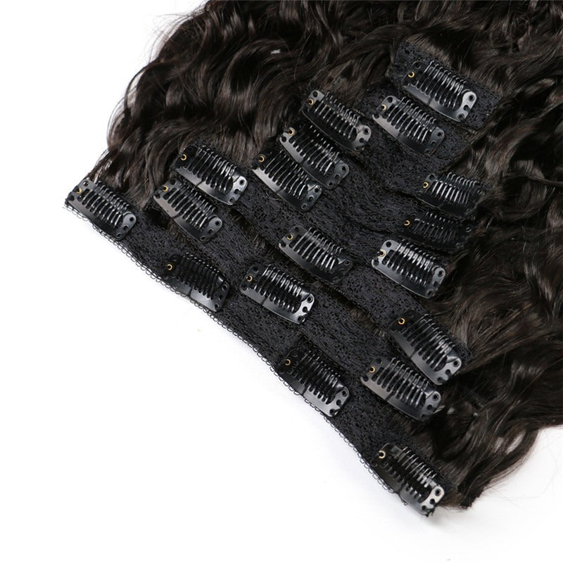 Natural Wave Wavy Natural Black Color Human Hair 10PCS Clip In Hair Extentions For Women 10~30 Inch