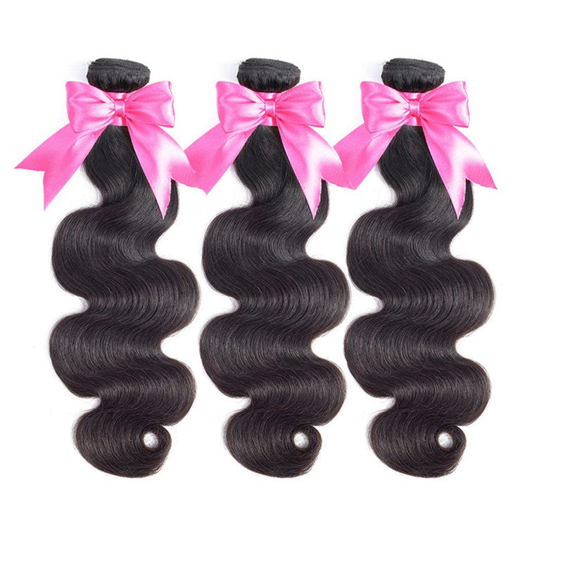 3 Bundles Virgin Hair BodyWave Natural Color With 360 Lace Frontal Natural Hairline