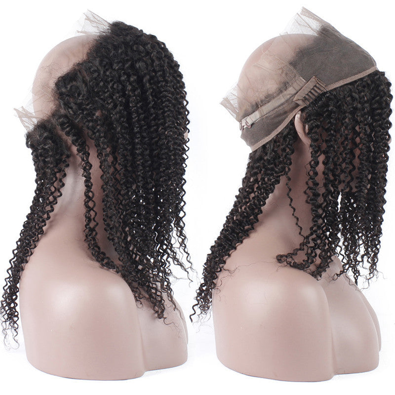 3 Bundles Afro Kinky Curly Natural Color Hair With 360 Lace Frontal With Baby Hair