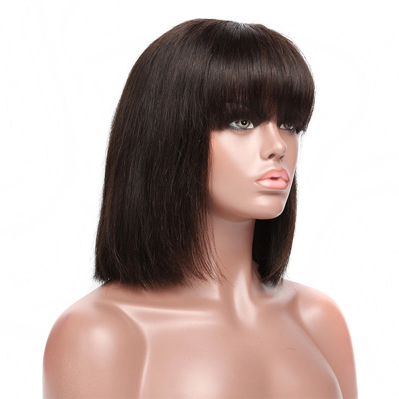 Straight 150% Density Bob Lace Front Wig Free Part Natural Color Pre Plucked Hairline