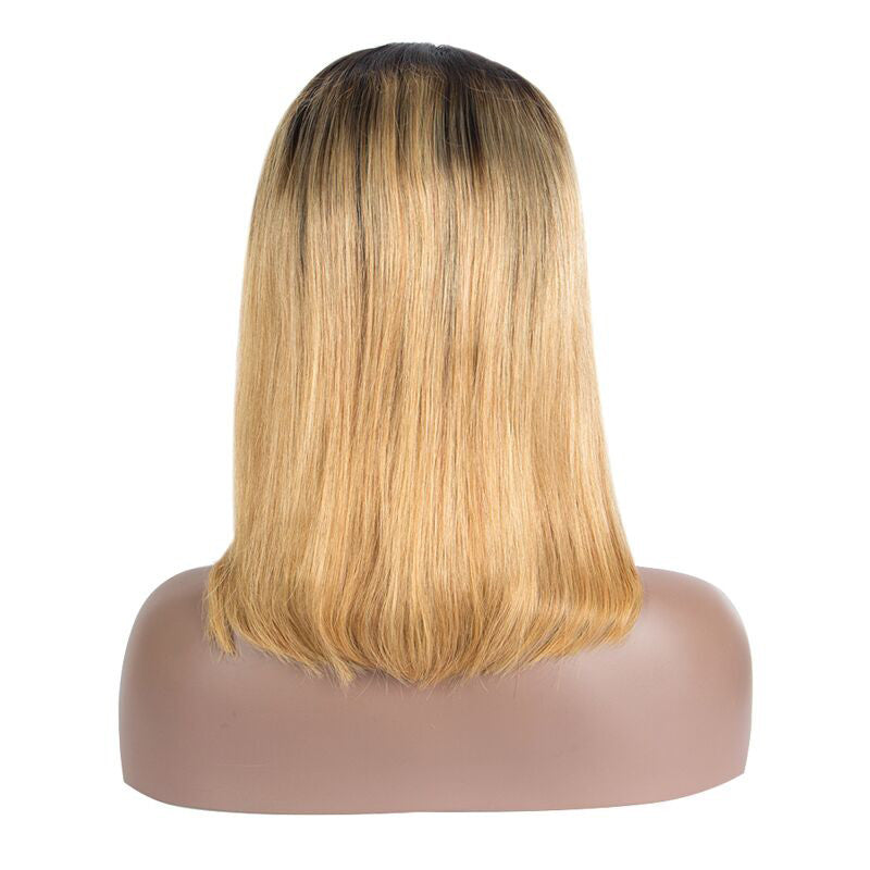 Straight Bob Lace Front Wig 1B/27# Color Wigs 150% Density Hand Tied Bleached Knots Pre Plucked Hairline With Baby Hair