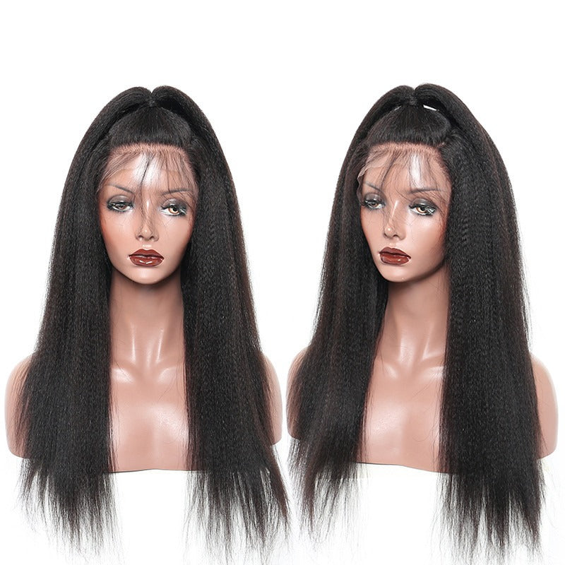 Kinky Straight Lace Front Wig Remy Hair Average Size Pre Plucked Hairline No Shedding No Tangle