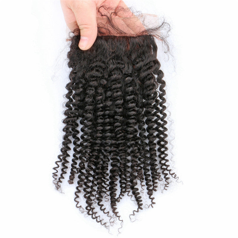 Kinky Curly 4x4 Silk Base Lace Closure Baby Hair Bleached Knots Hand Tied Pre Plucked Hairline