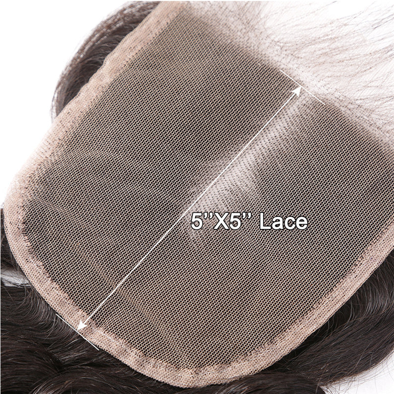 5x5 Loose Wave Lace Closure Medium Brown Lace Hand Tied Bleached Knots Human Hair