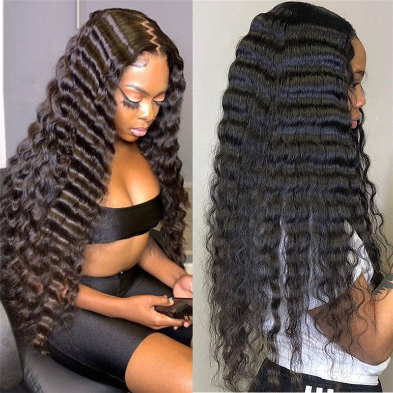 Cheap New Style 13x4 Inches Deep Wave Natural Curly Transparent Full Lace Human Hair Wigs