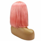Straight Bob Lace Front Wig Pink Color 150% Density Glueless Can Be Permed Natural Color Hand Tied