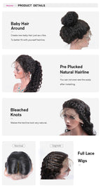 Full Lace Wig Water Wave Black Color No Shedding No Tangle No Chemical Processing Swiss Lace