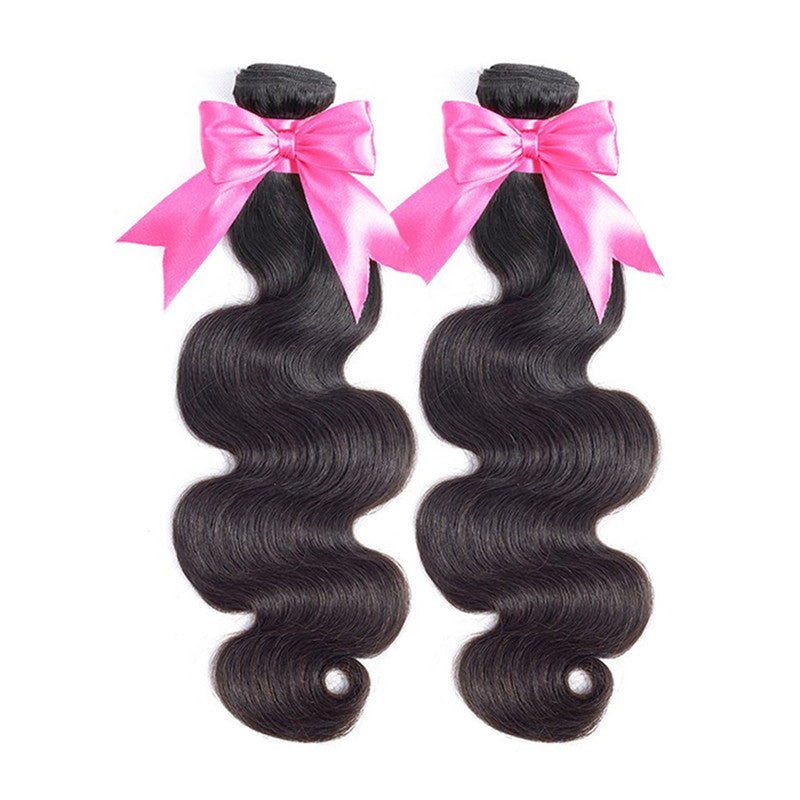 2 Bundles Virgin Hair BodyWave Natural Color With 360 Lace Frontal Natural Hairline