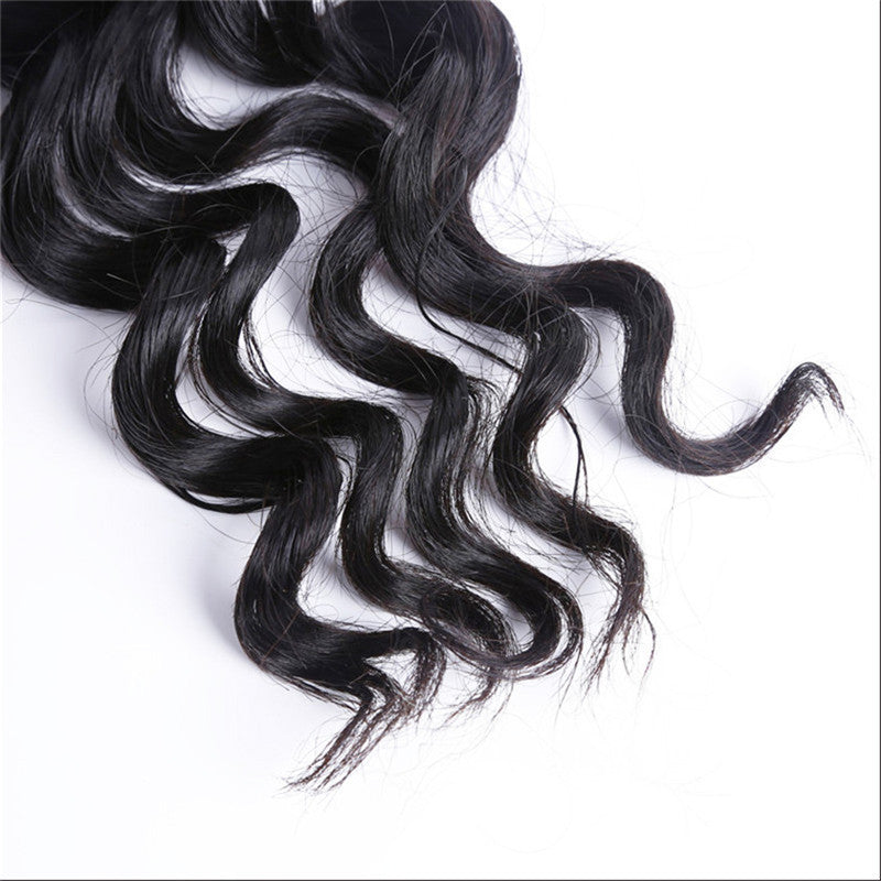 2 Bundles Natural Wave Natural Color Hair With 360 Lace Frontal Wavy Hair