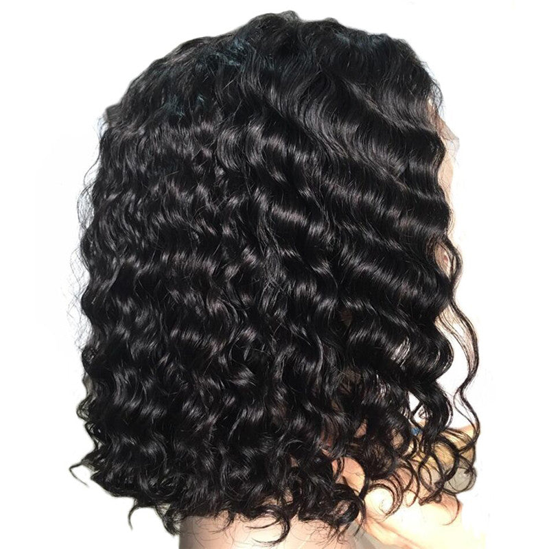 Deep Curly 150% Density Bob Lace Front Wig Side Part Natural Color Pre Plucked Hairline