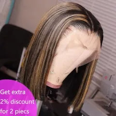 #4_27 Highlight Short Bob Ear To Ear Brazilian Remy Hair Ombre Lace Front Wig