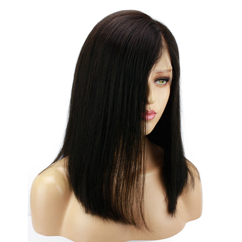 Straight 150% Density Bob Lace Front Wig Natural Color Pre Plucked Hairline