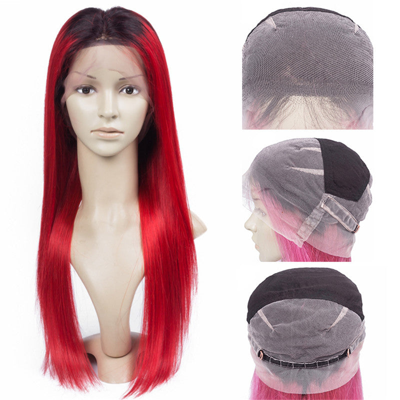 Color Full Lace Wig Straight 1B Red Ombre Color Top Quality For Women Long Straight Virgin Hair