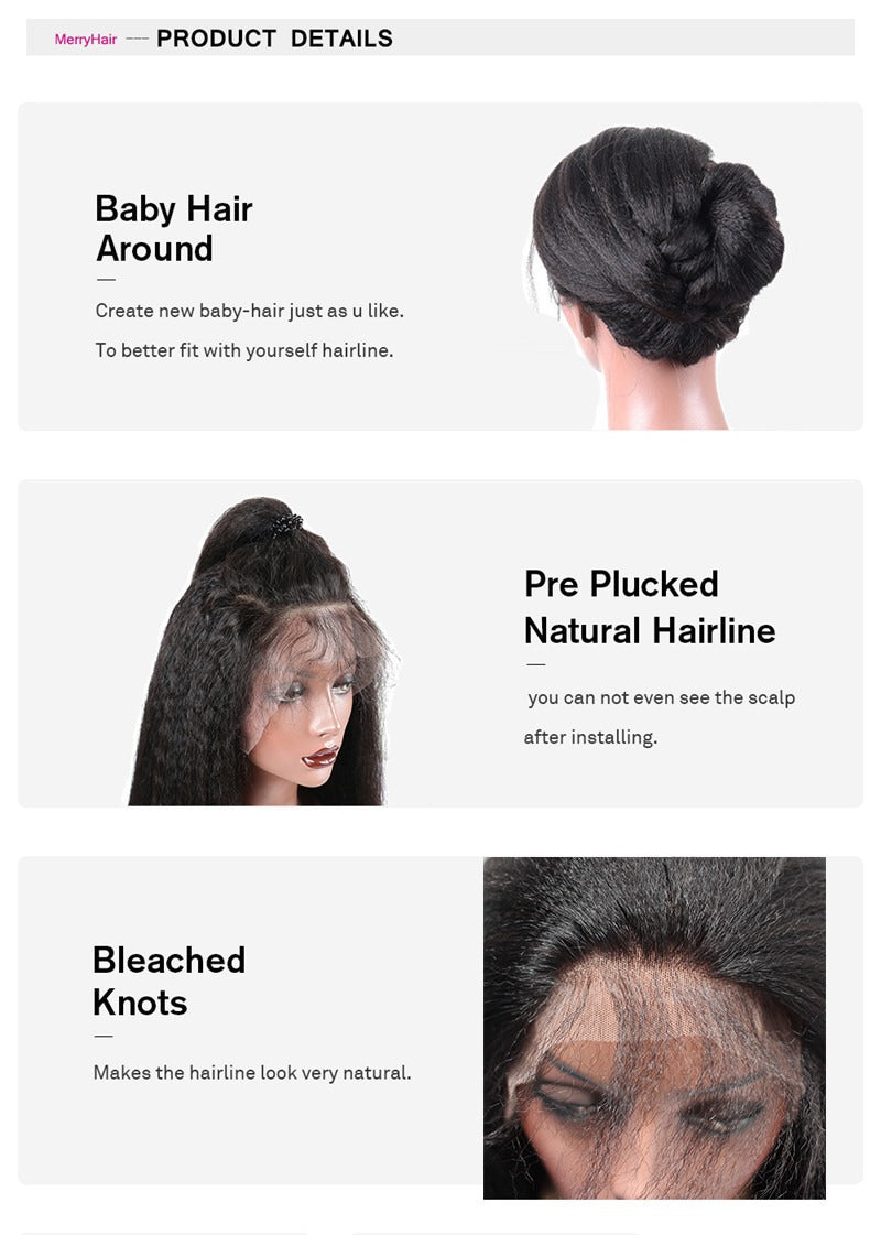 Kinky Straight 360 Lace Front Wig 150% Density Average Size Glueless Natural Headline Human Hair