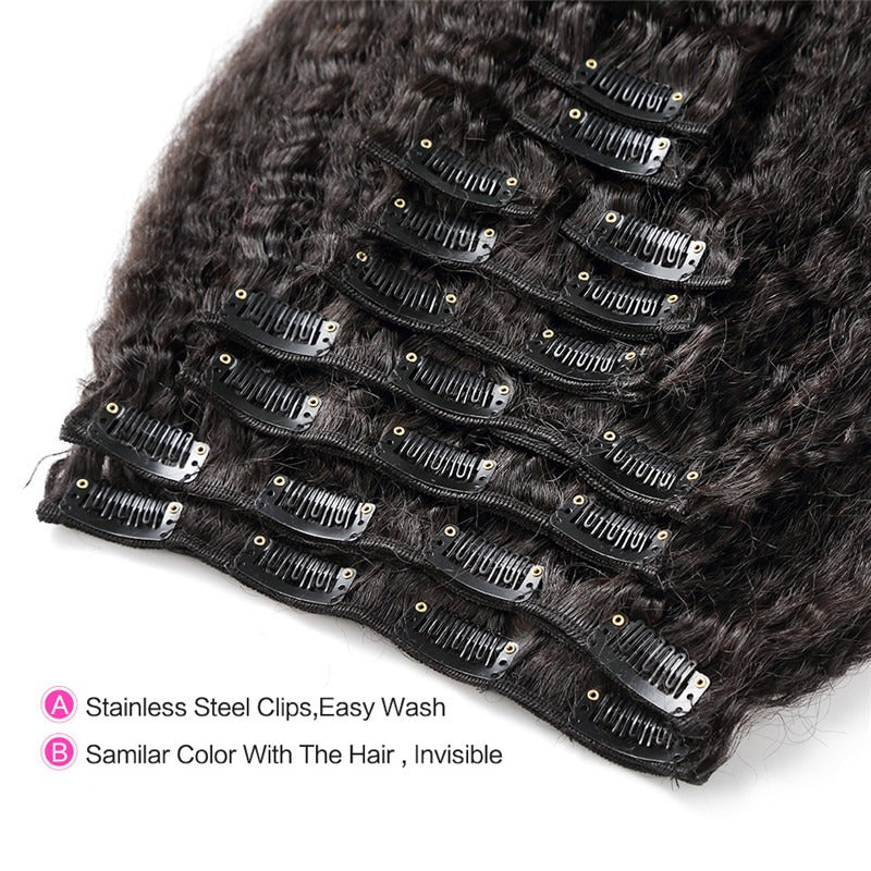 Kinky Straight 100g-130g 16 Inch-26 Inch Head Made Remy Hair 10Pcs Clips In 100% Human Hair