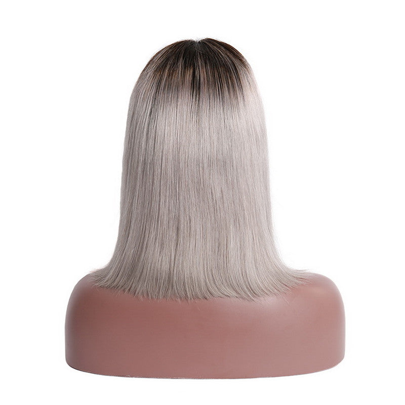 Straight Bob Lace Front Wig 1b/Grey Color Wigs 150% Density Hand Tied