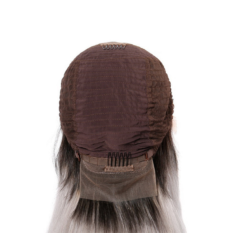 Straight Bob Lace Front Wig 1b/Grey Color Wigs 150% Density Hand Tied