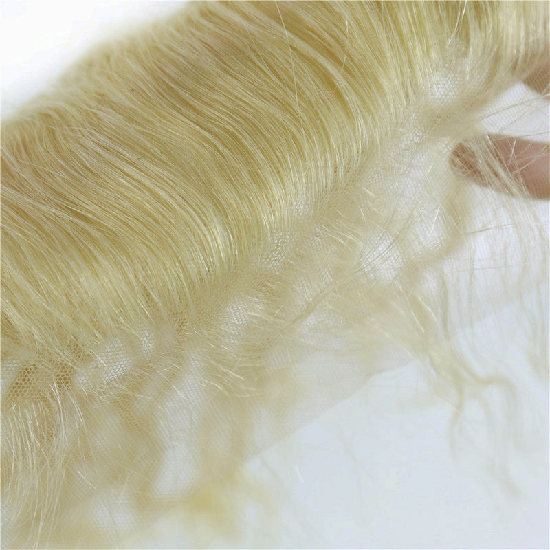 13x4 Lace Frontal Body Wave 613 Swiss Lace Hand Tied Human Hair Bleached Knots