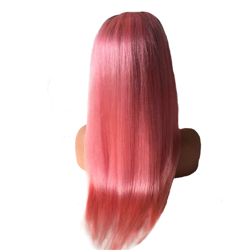 Color Full Lace Wig Straight 1B Pink Ombre Color Glueless 130% Density 100% Human Wigs Full Lace Wig