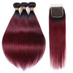 3 Bundles Ombre Color Straight Hair Weft With Two-Tone Lace Closure