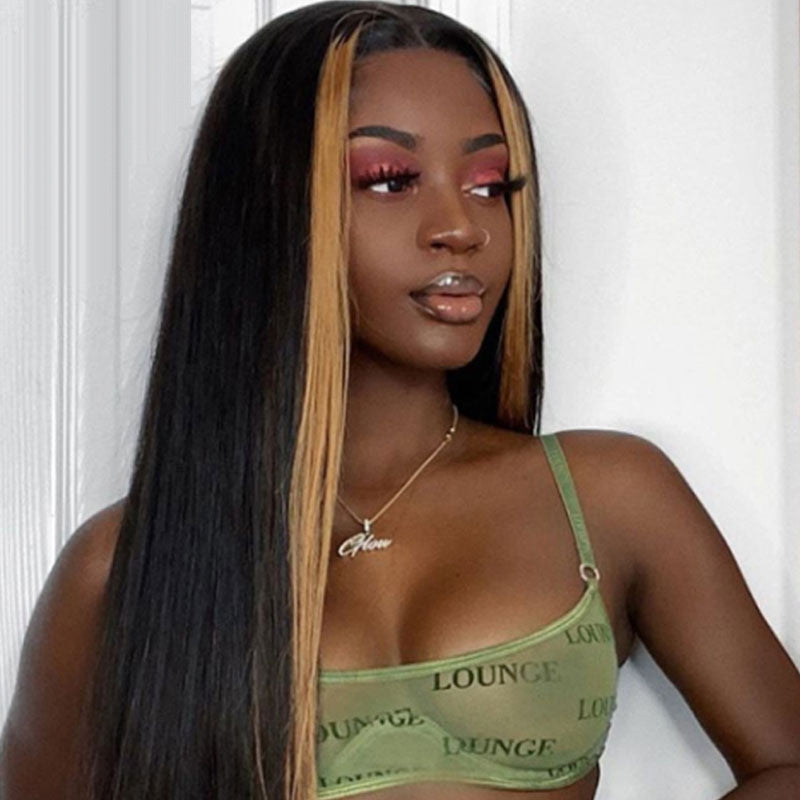 Highlight Lace Front Wig 1B 27 straight Hair middle Part 13x4 Inches
