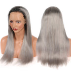 Color Full Lace Wig Straight 1B/Grey Root Ombre Color Top Quality With Baby Hair
