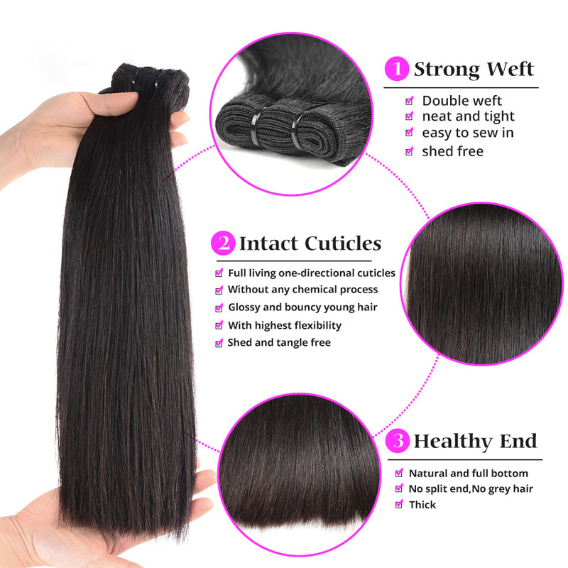 Natural Black Hair Straight Double Drawn Virgin Hair Bundles Vietnamese Thick Hair Ends Human Hair Extensions