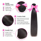 Natural Black Color 360 Lace Frontal With 3 Bundles Straight Human Hair Weave