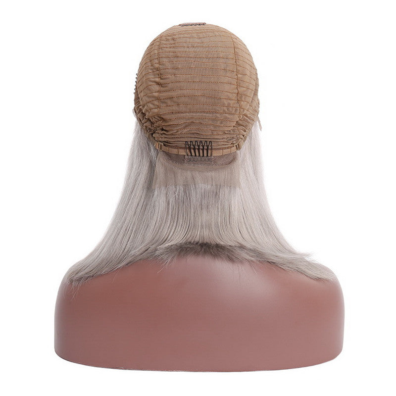 Straight Bob Lace Front Wig Grey Color 150% Density Glueless Swiss Lace Human Hair Pre Plucked Hairline